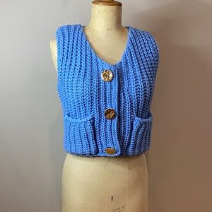 Chunky Knit Button Vest | Bright Blue | Cozy Cottagecore